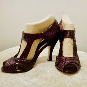 Joan & David Lana Strappy Stiletto Heels Black/Purple Reptile - 6.5M
